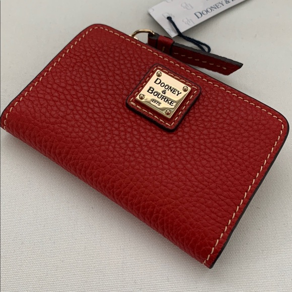 Dooney & Bourke Handbags - FINAL SALE NWT - Dooney & Bourke Red Pebbled Leather Compact Bifold Zip Wallet